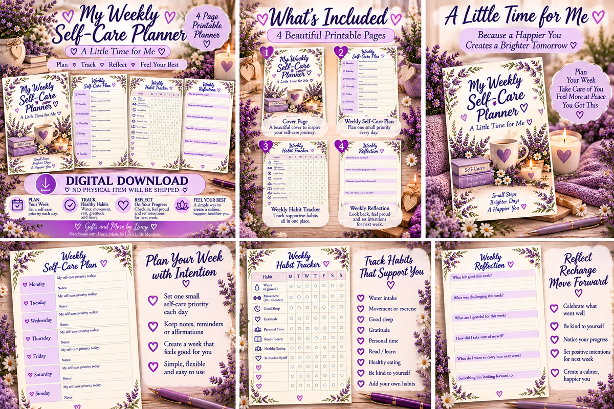My Weekly Self-Care Planner β Printable Habit Tracker & Reflection Journal