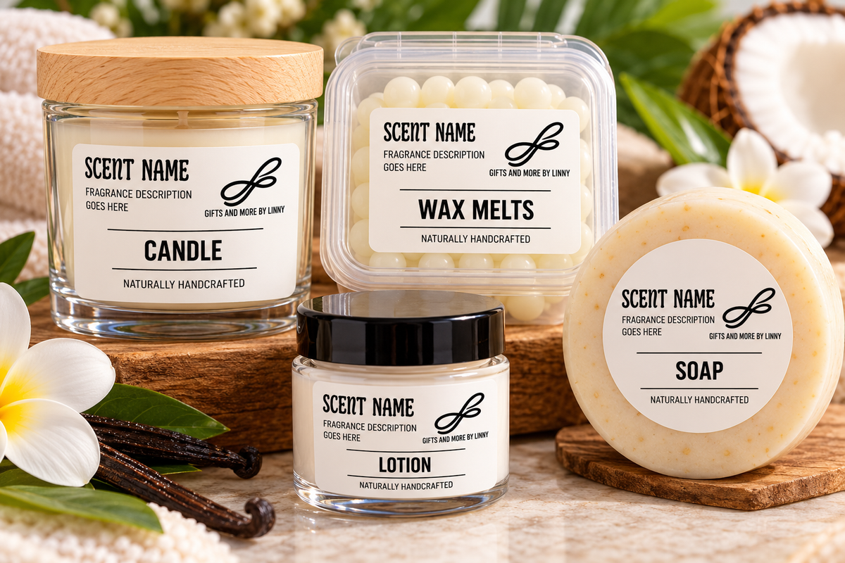 Handcrafted sample pack with candle, wax melts, lotion, and soap