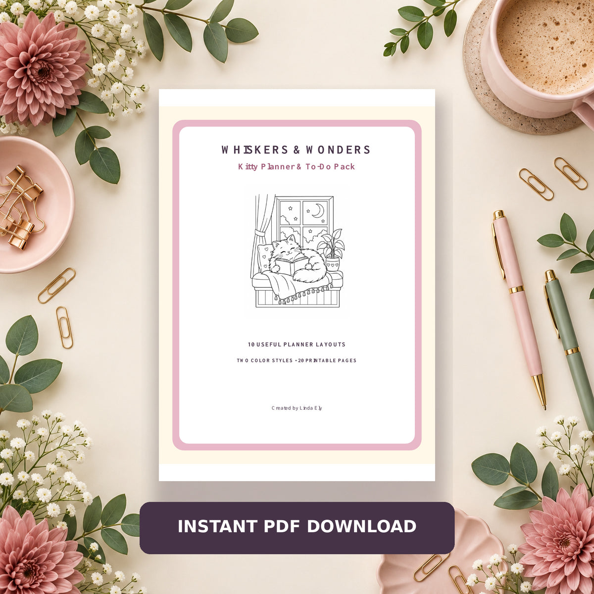 Whiskers & Wonders Kitty Planner and To-Do Pack – Printable PDF