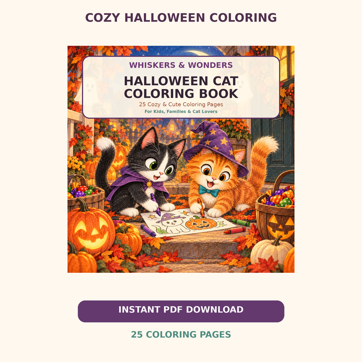 Halloween Cat Coloring Book – 25 Cute Printable Coloring Pages for Kids and Families
