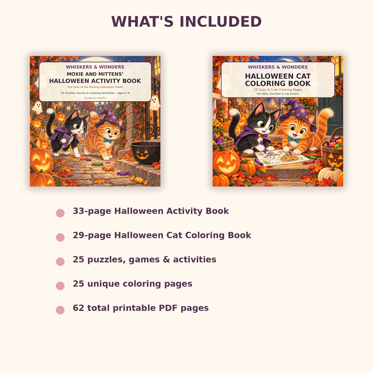 Halloween Activity and Coloring Book Bundle – 50 Printable Cat Activities for Kids