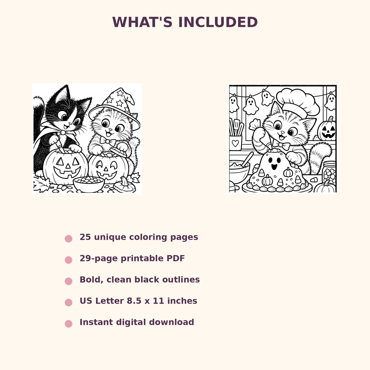 Halloween Cat Coloring Book – 25 Cute Printable Coloring Pages for Kids and Families