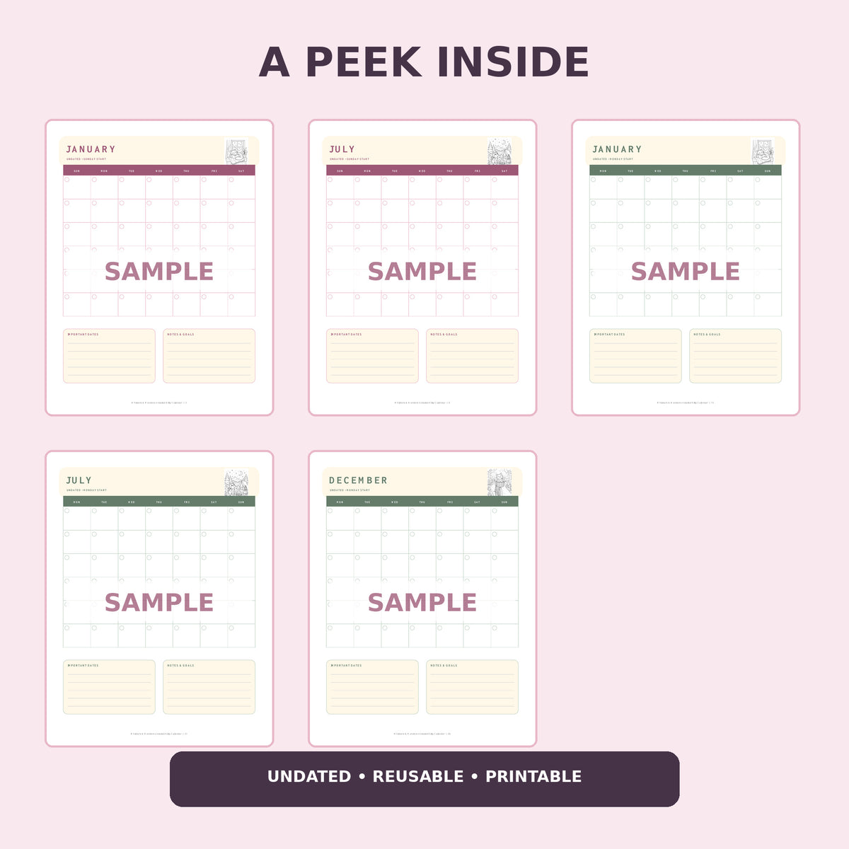 Whiskers & Wonders Undated Kitty Calendar – Printable PDF
