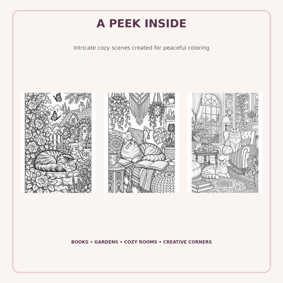 Cozy Cats Adult Coloring Book – 25 Detailed Printable Pages for Adults and Teens