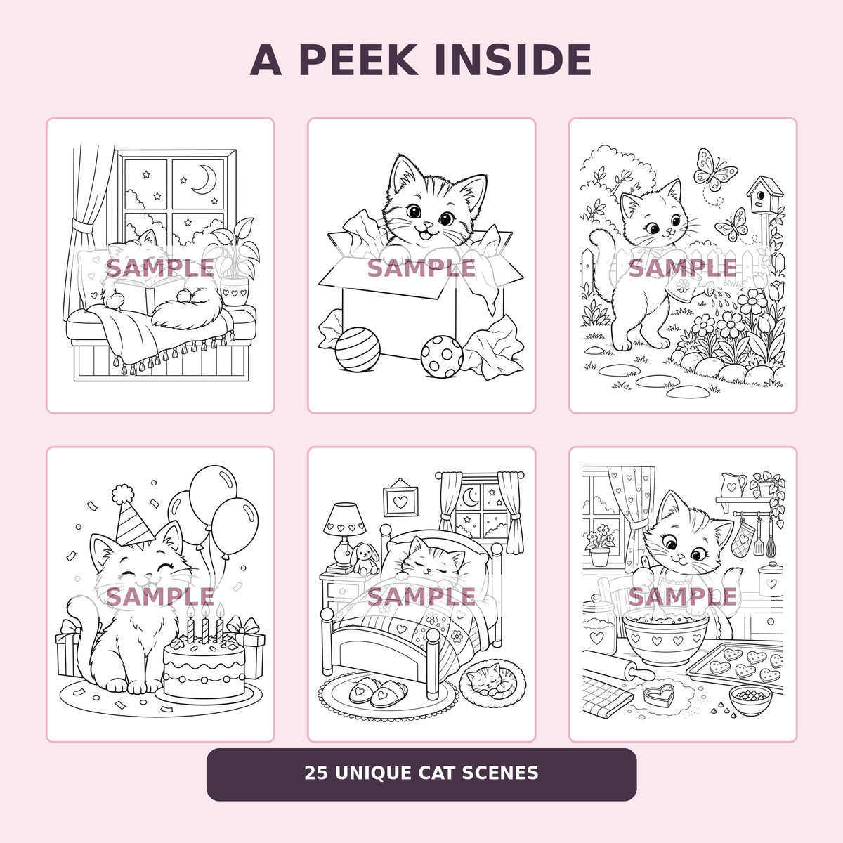 Whiskers & Wonders Printable Cat Coloring Book – 25 Pages.