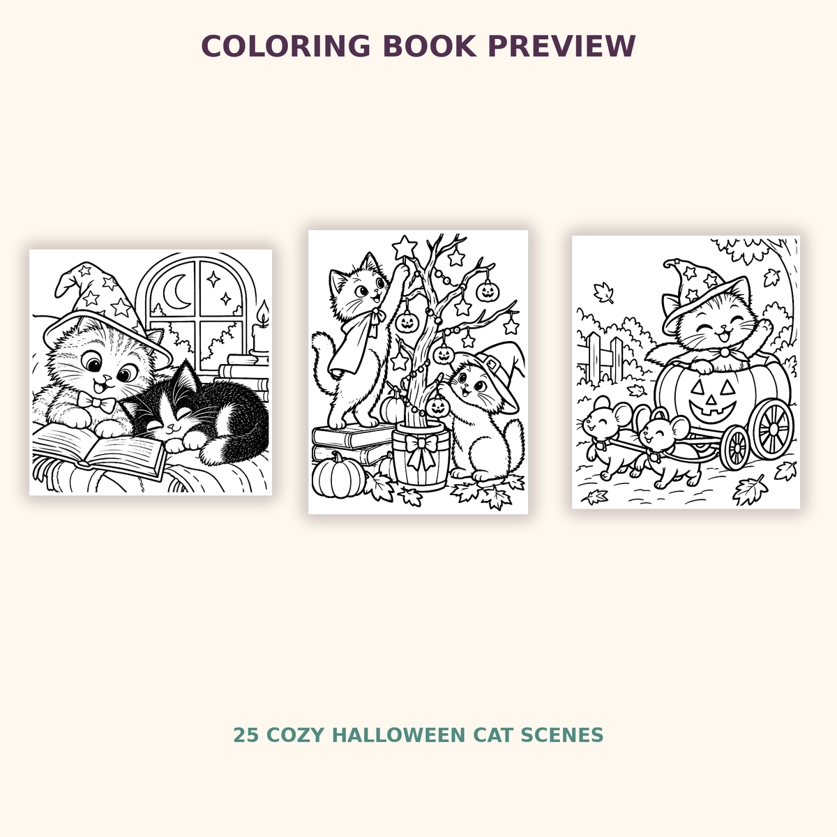 Halloween Activity and Coloring Book Bundle – 50 Printable Cat Activities for Kids