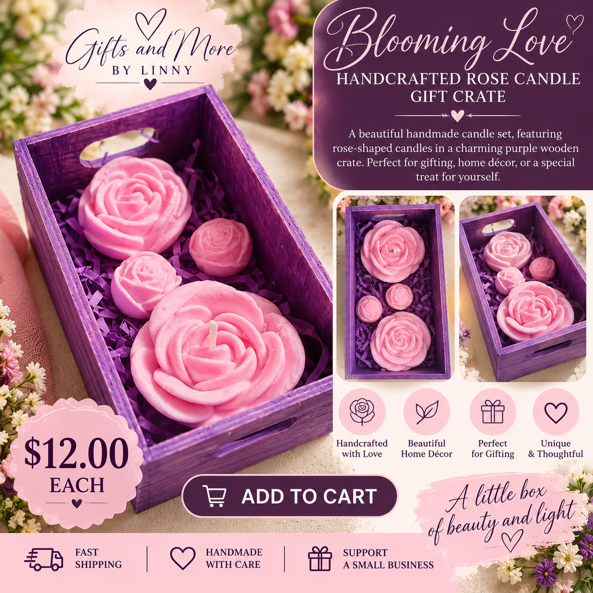 Blooming Love – Handcrafted Rose Candle Gift Crate