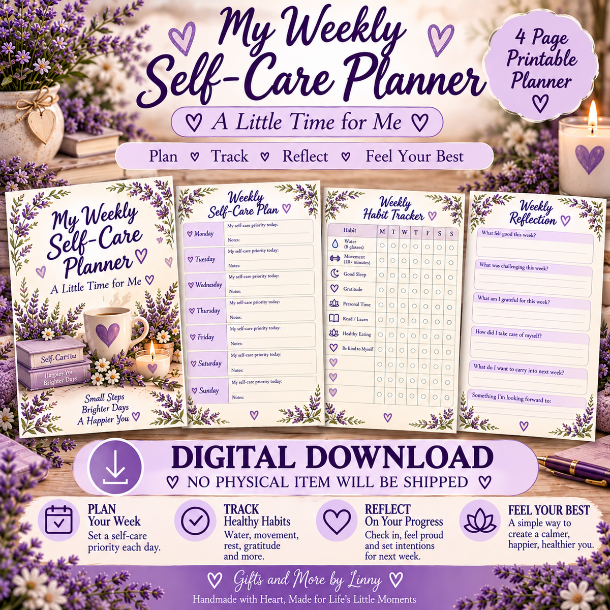My Weekly Self-Care Planner – Printable Habit Tracker & Reflection Journal