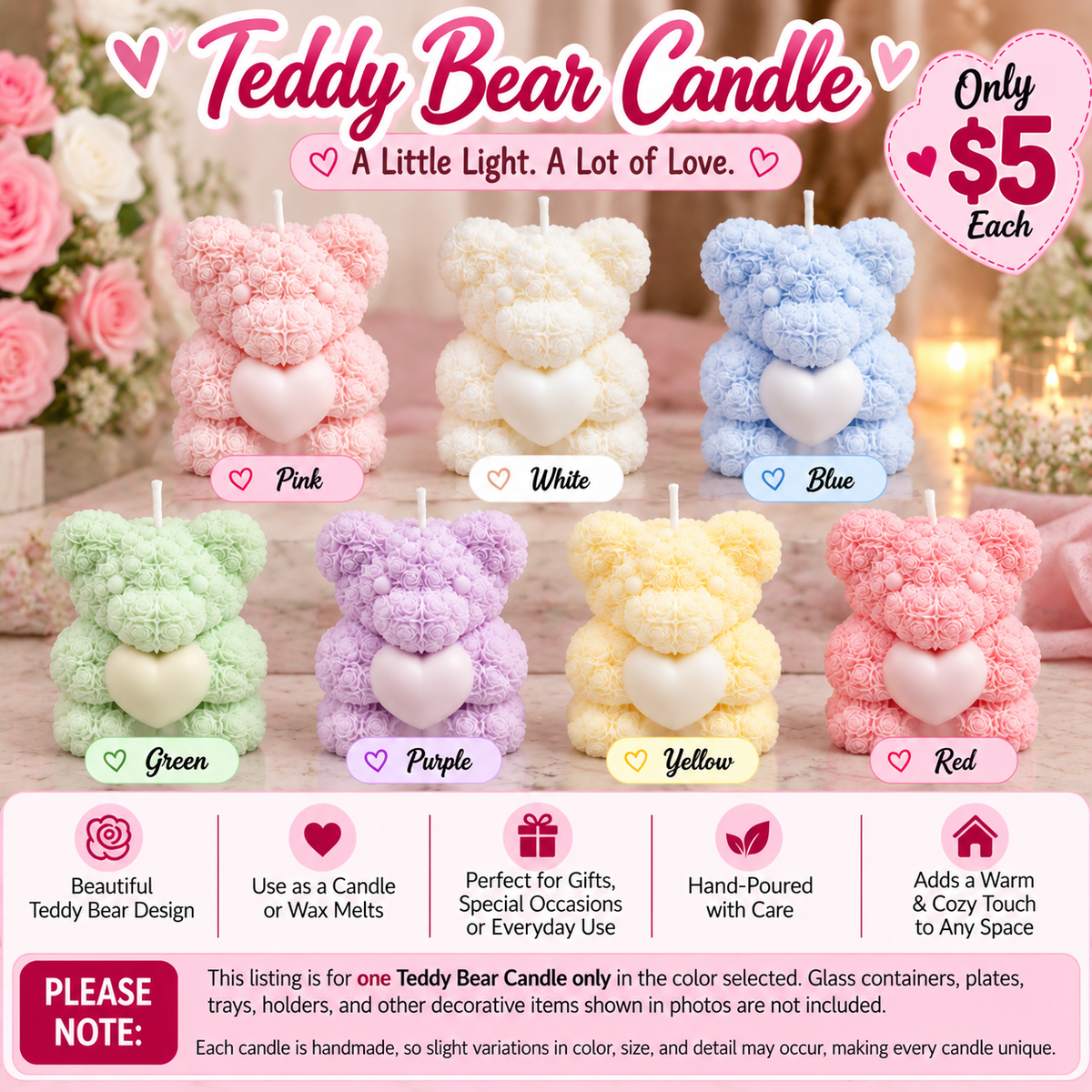 🧸 Teddy Bear Heart Candle