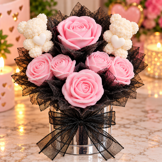 Pink Rose Teddy Bear Candle Bouquet 💕🕯️