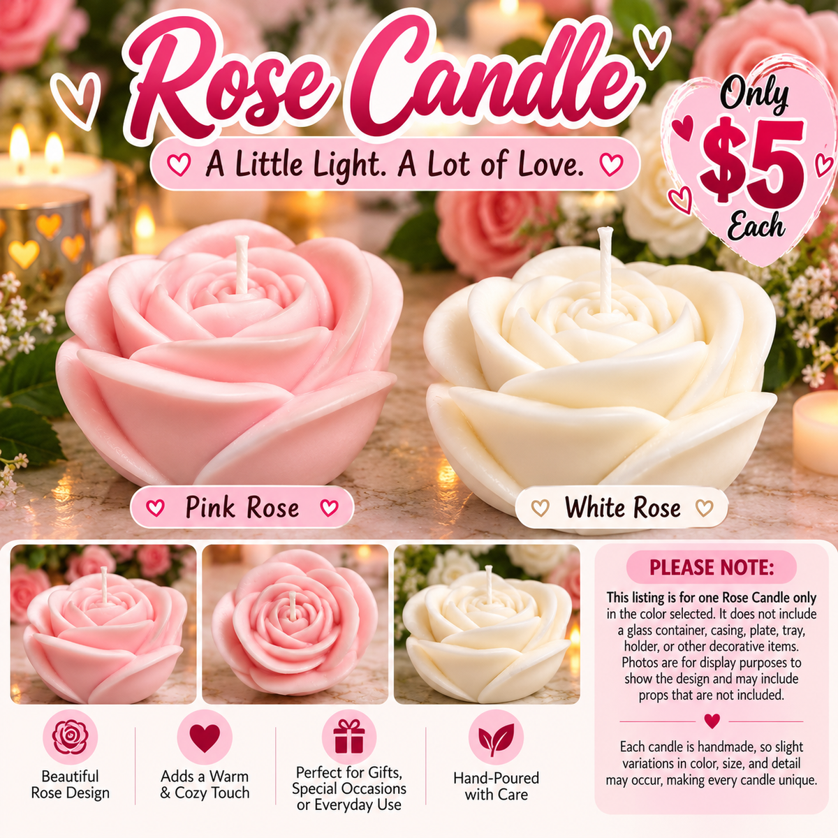 🌹 Handcrafted Rose Candle