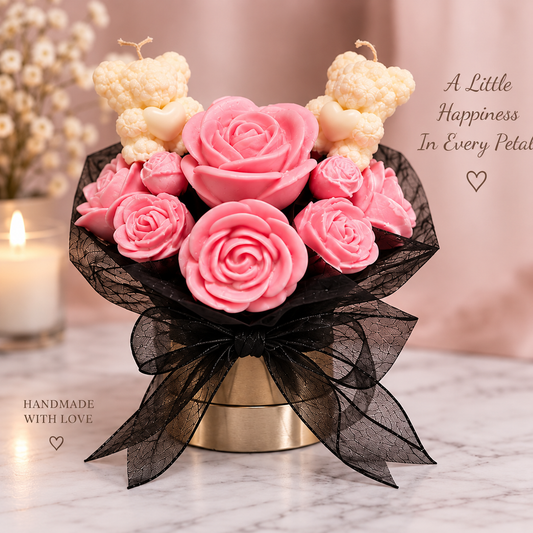 Pink Rose Teddy Bear Candle Bouquet 💕🕯️